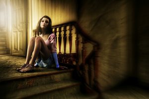 person, girl, stairs