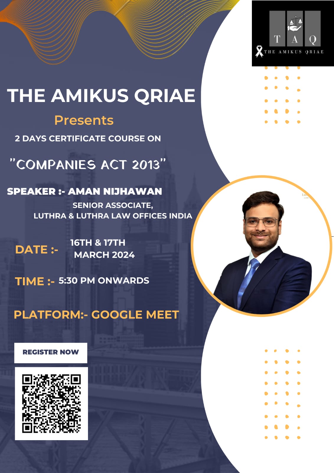 The Amikus Qriae presents 2 Days Govt of India recognised Certificate ...